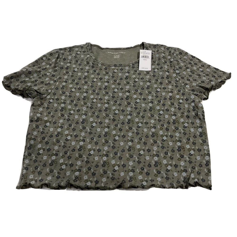 American Eagle Crop Waffle Top Tee Short Sleeve Size XL